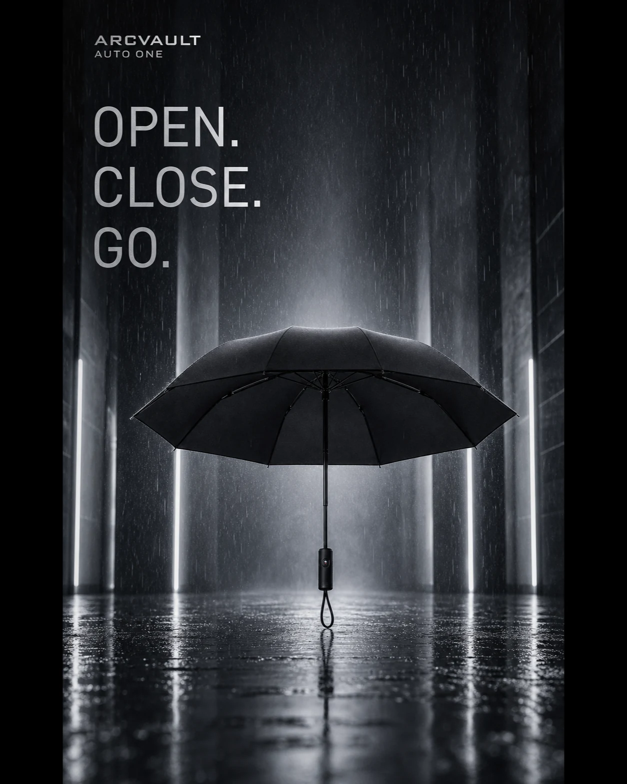 Automatic umbrella rain scene poster